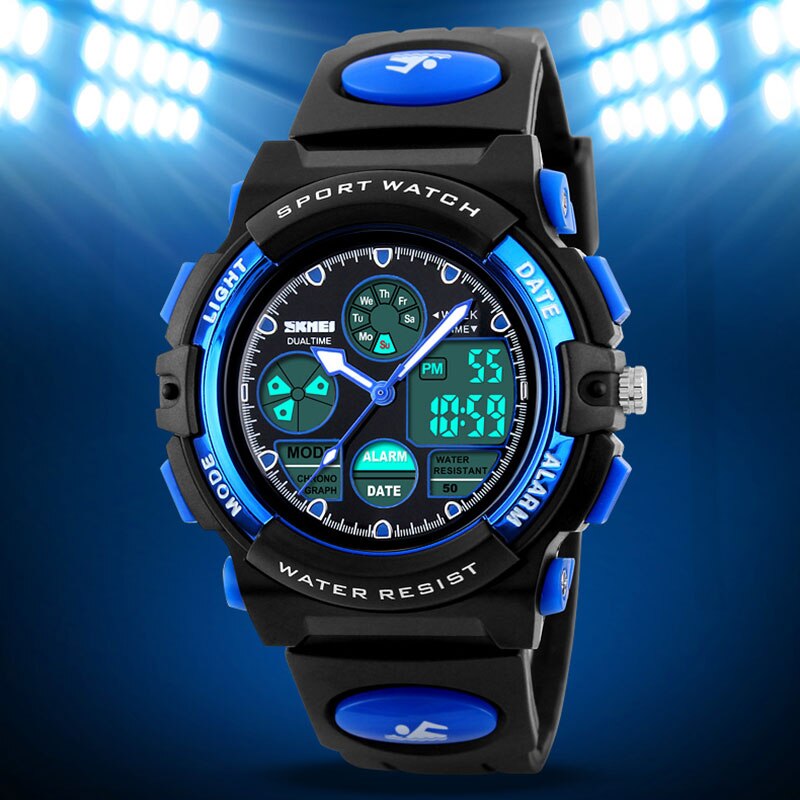 SKMEI Sports Watches Children LED dIgital 50M Waterproof Dual Display Wristwatches Watch Alarm For Boys Girls Kids 1163