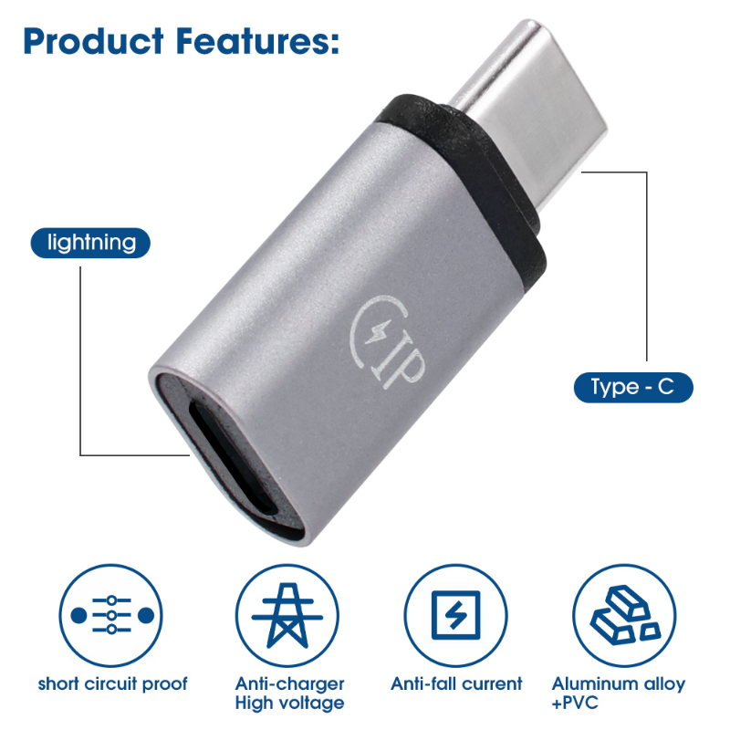 Uniwersalny adapter do ładowania telefonu typu C. Konwerter kabla Lightning żeński na USB C męski Złącze szybkiego ładowania