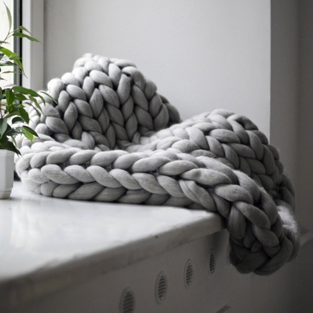 Komfortable Halten Warme Weiche Dicke Linie Riesen Garn Gestrickte Decke Handgemachten Manuelle Weben Fotografie Requisiten Decken