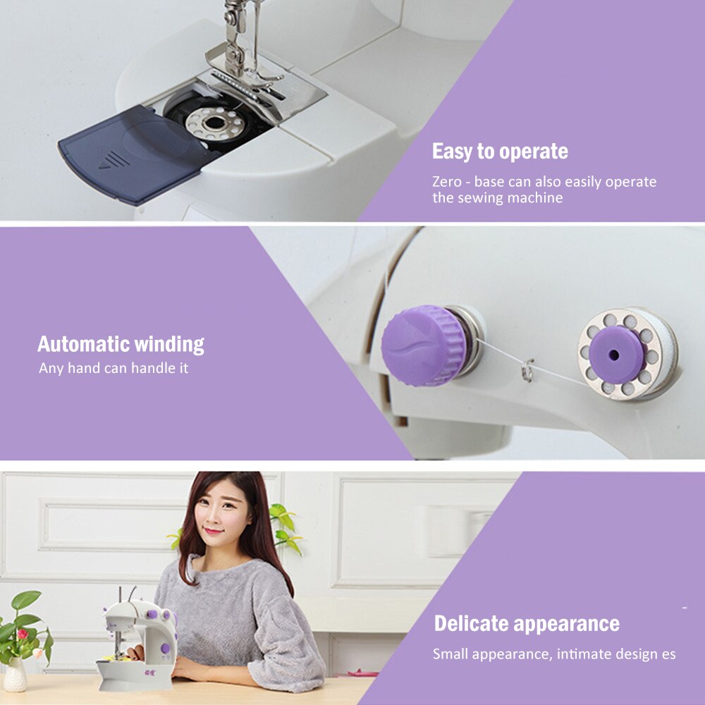 Electric Mini Sewing Machine With Light 2 Sppeds Portable Household Tailor Handheld Machine Home Tread Rewind Sewing Stitch Set