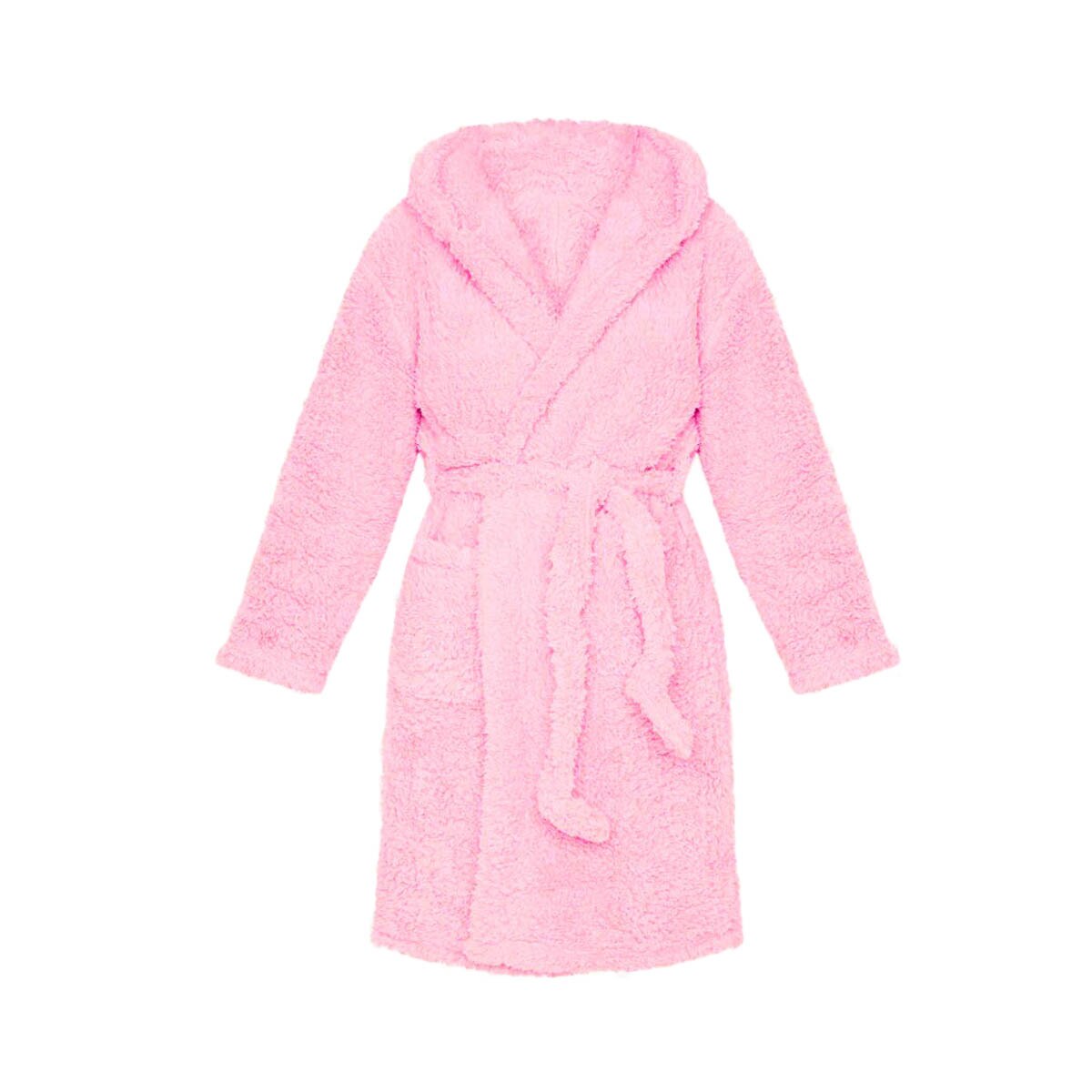 Women Long Sleeve Hooded Night-robe Solid Color Night-robe Double-sided Plush Loungewear for Women Ladies: Pink / S