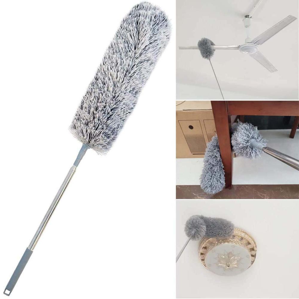 Ekstra lang mikrofiber støvsuger med teleskopisk forlængerstang og bøjeligt vaskbart hoved, fnugfri støvsuger til rengøringsværktøj til hjemmet
