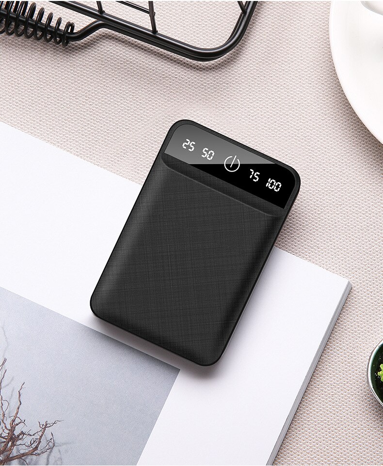 Bærbar 80000 mah mini hurtig opladning powerbank genopladeligt eksternt batteri med dobbelt usb digital skærm til iphone samsung: Sort