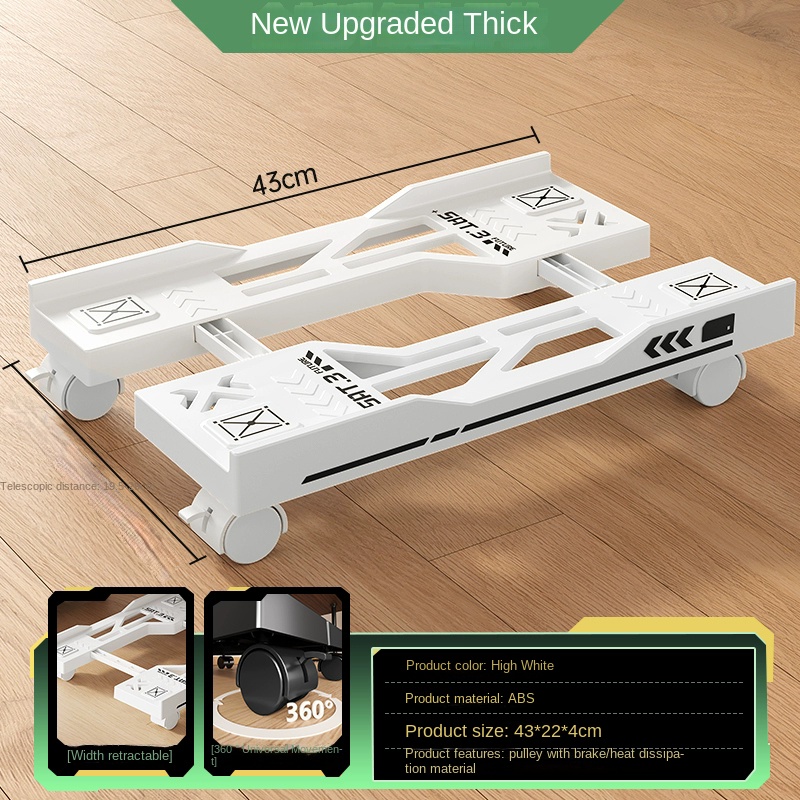 Adjustable Computer Tower Stand Under Desk Rolling Caster Wheels  - Removable cpu stand, Dazzling Black White Computer Tray : Silver