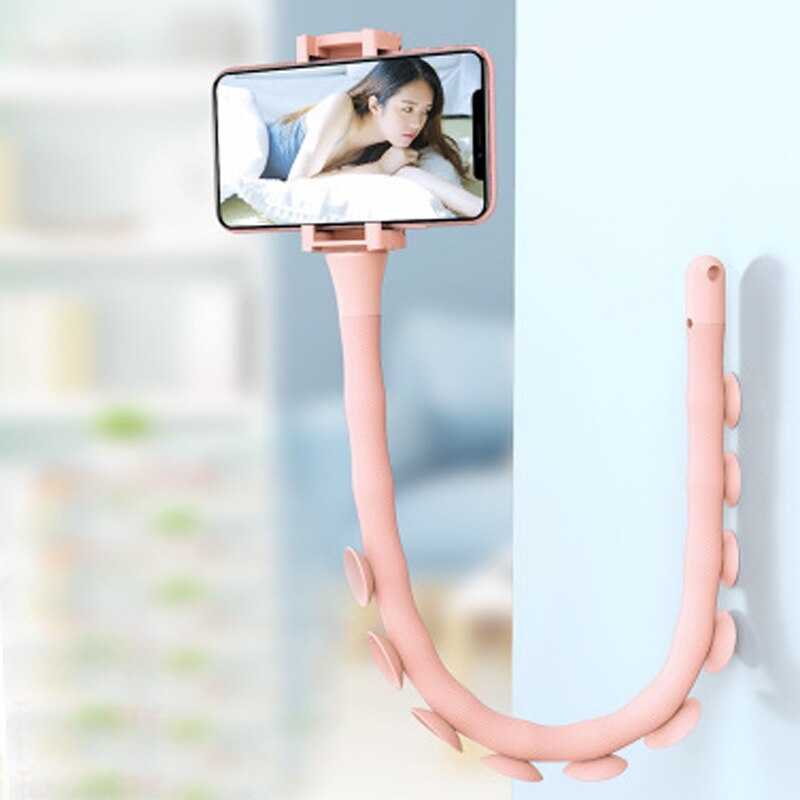 1pc søte caterpillar lazy bracket mobiltelefon holder orm fleksibel telefon sugekopp stativ for hjemmevegg stasjonær sykkel: Rosa