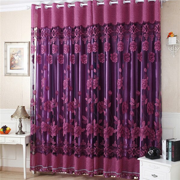 Bloem Tule Deur Decor Gordijn Drape Panel Sheer Sjaal Valletjes Us Voorraad: dark purple beads