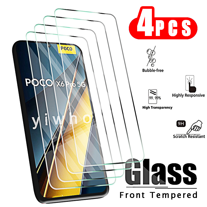 Protectores de pantalla de vidrio templado para Xiaomi, película protectora para Poco X6 Pro, 5G, X5, X4 Pro, X3, Nfc, Pocco, Poco, Poxo, X6pro, 4 Uds.: CRIMSON /  Opción3