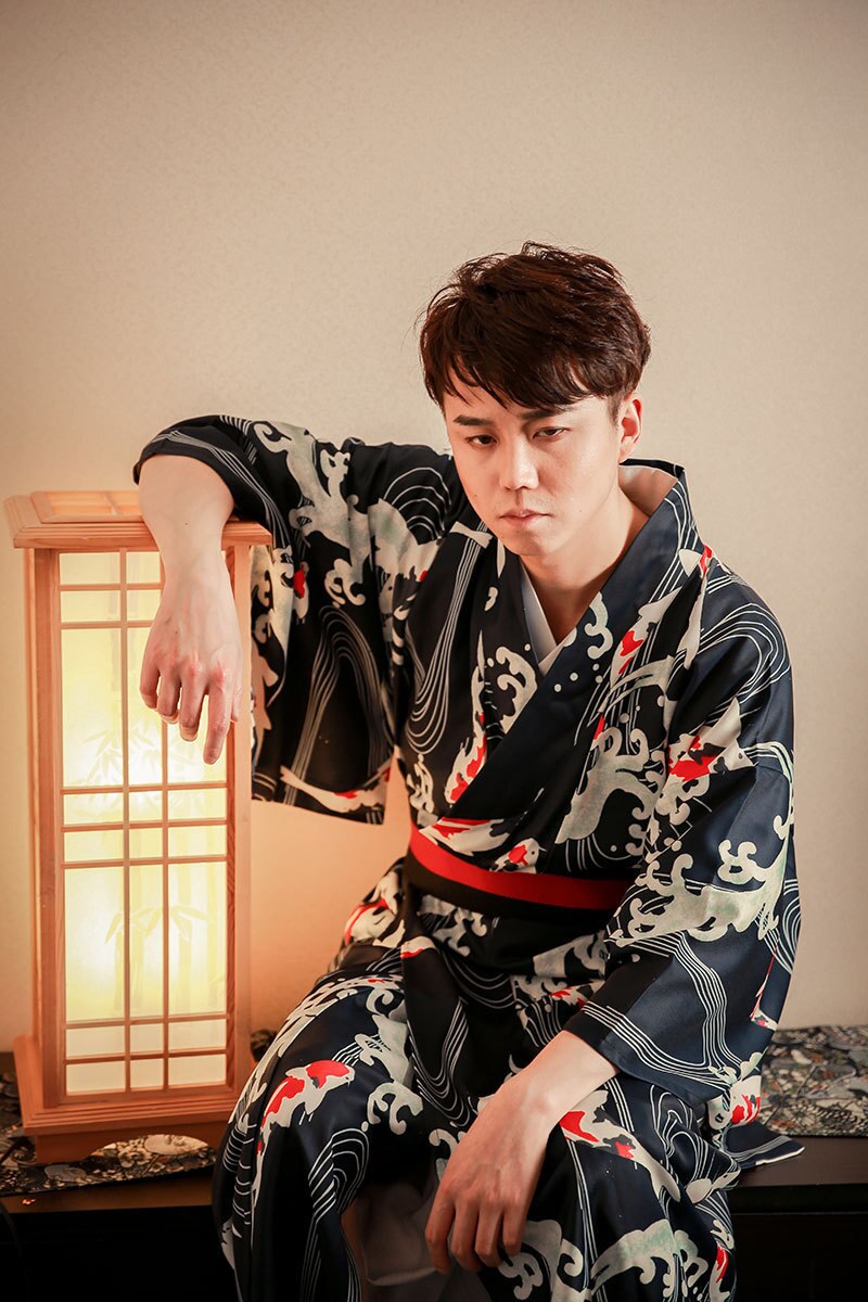 Summer Male Koi Fish Wave Kimono with obi Festival Traditional Bathrobe Dress Cosplay Samurai Kimono Costumes DH053