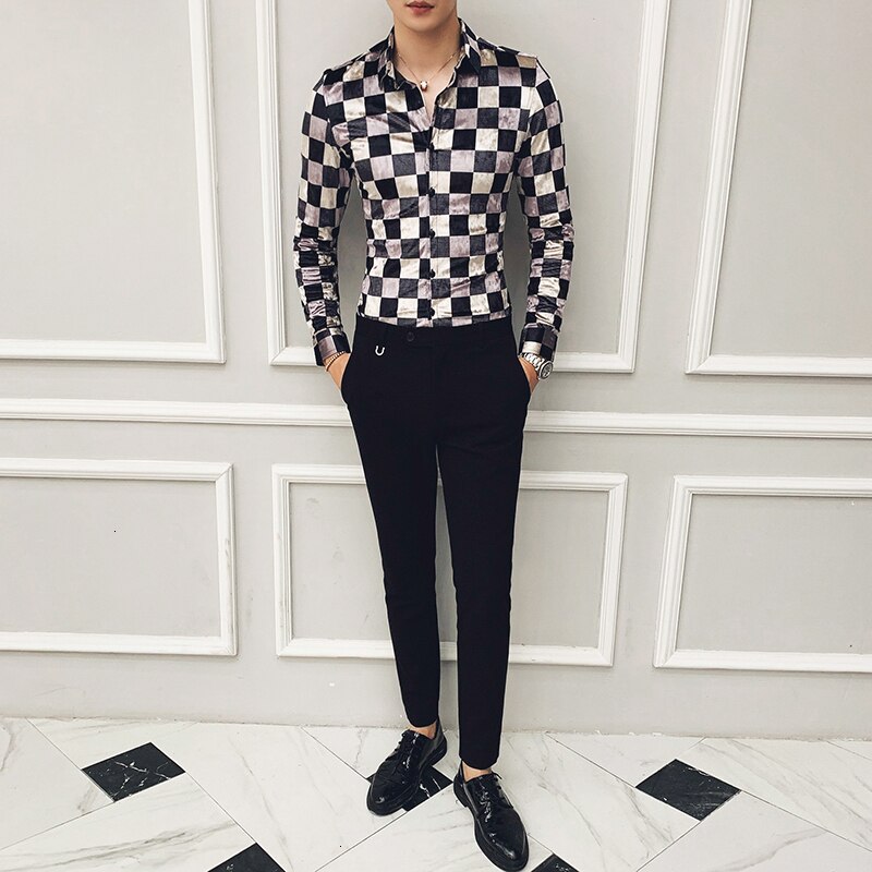 Plaid camisa hombre slim fit mænd street wear retro herre casual skjorter bomuld business kontor skjorte ternet fløjls skjorter