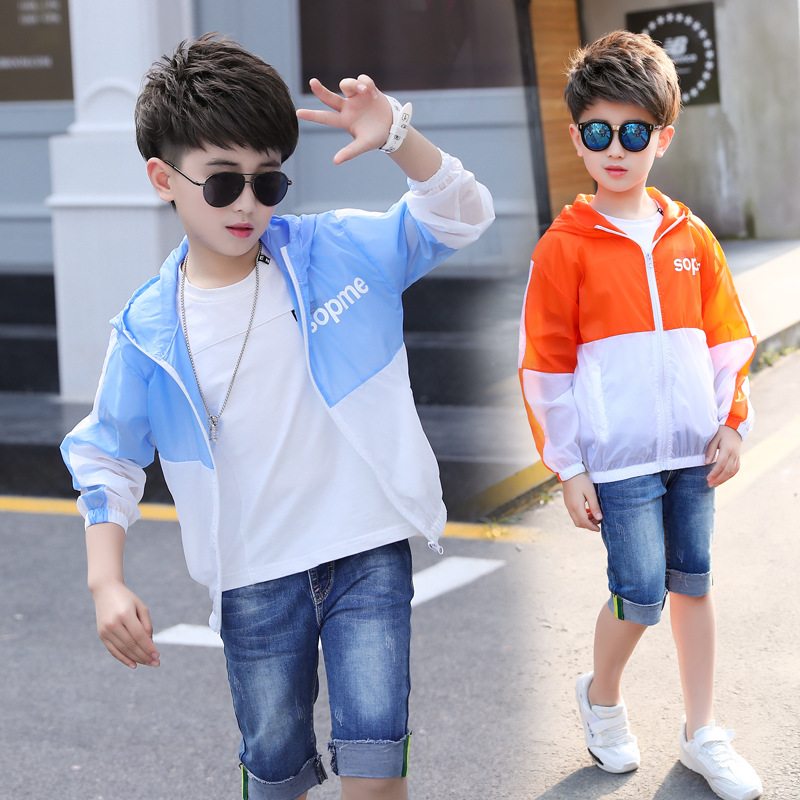Kids Jongens Letters Gedrukt Bescherming Zomerzon Kleding Grote Maagdelijke Jas Casual Jas 6-12 Jaar Oud