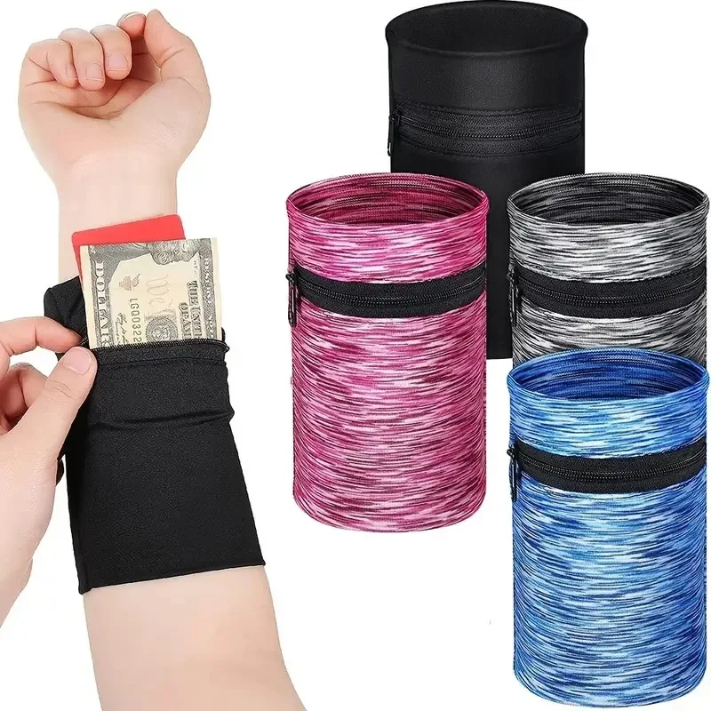 Mini unisex katoenen polsportemonneezakje met ritssluiting voor fitnesssport hardlopen gym fietsen - veilige portemonneeband