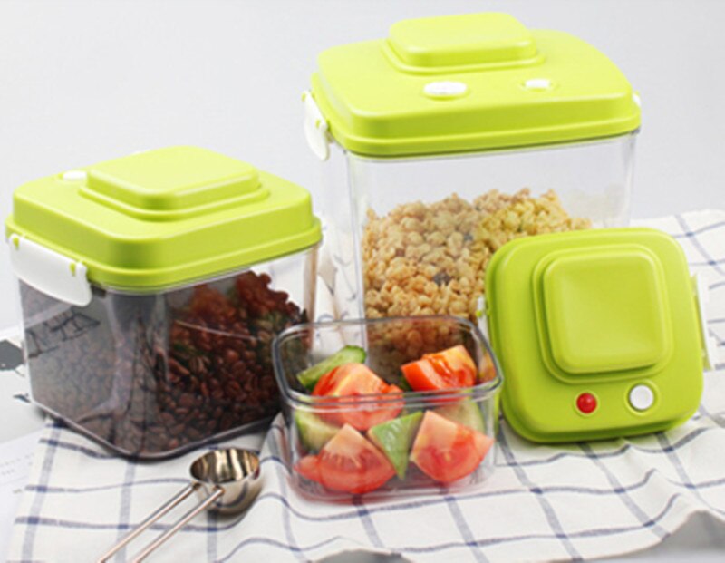 FDA certificated Square Vacuum Plastic food Storage Containers airtight Large Capacity nuts keeping jar 500ML+1400ML+3000ML