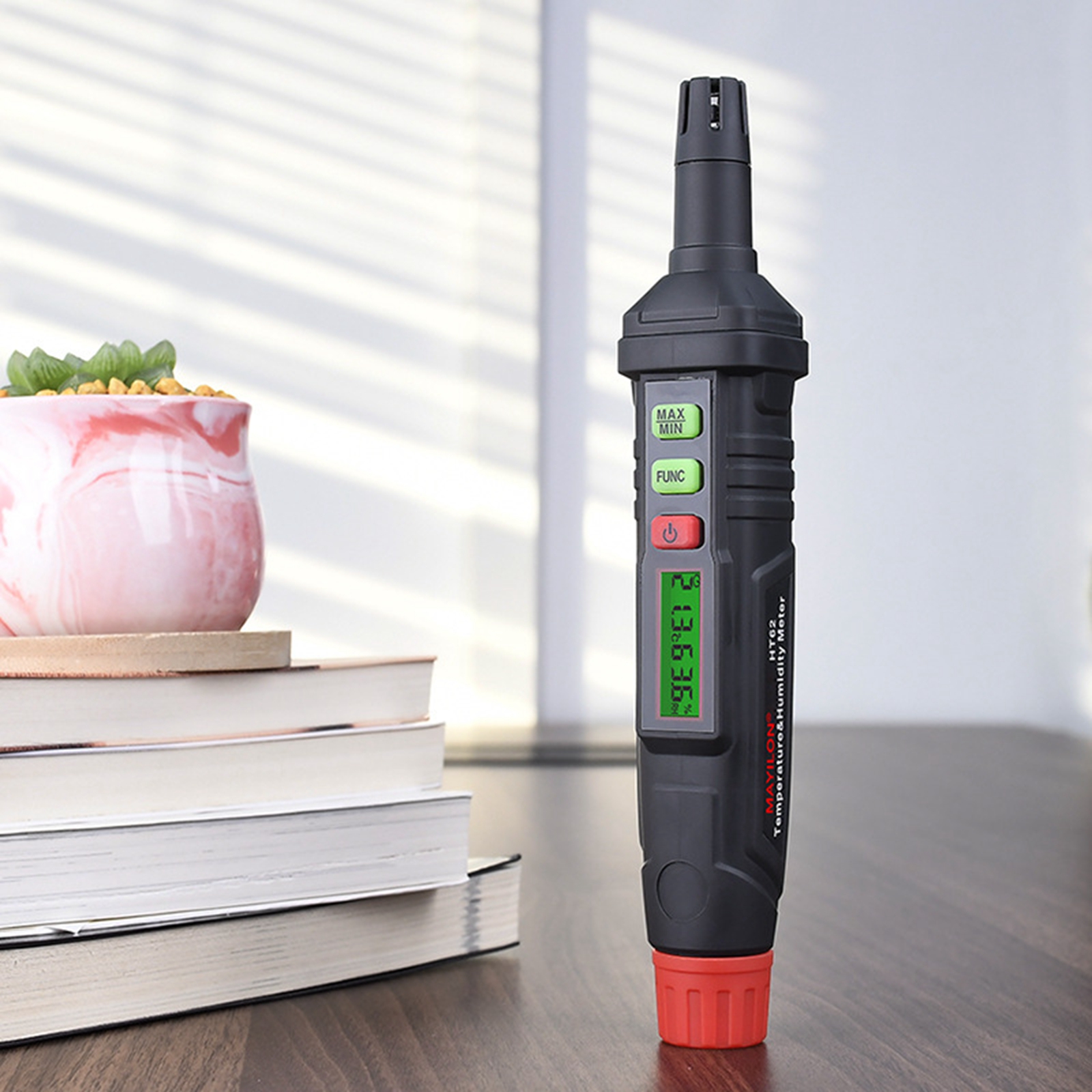 HT62 Portable Digital Display Temperature Hygrometer with Green Backlight for Aquaculture In Family Apartment Greenhouse