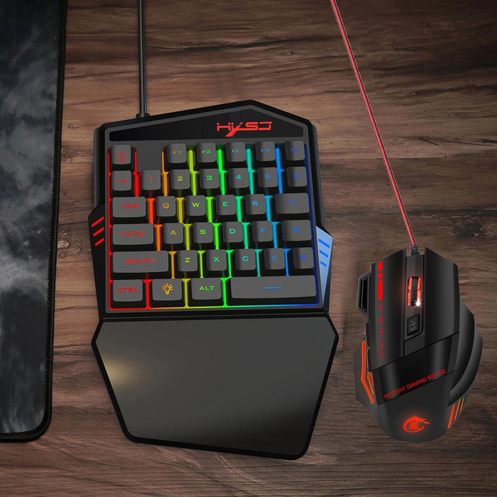 V100 USB Wired One Handed Game Keyboard Mice 5500DPI Optical Gaming Keyboard Mouse Set with LED Backlight