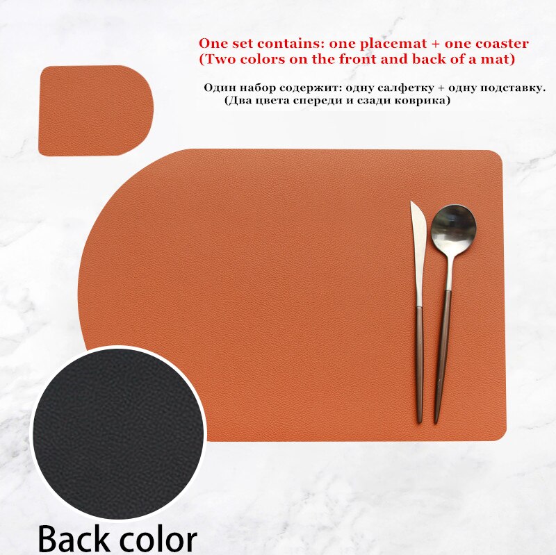 HNVNER Placemats, afwasbaar, 6 stuks, ronde placemats, leer, dubbelzijdig, hittebestendig, antislip, lederlook, kunstleder, koffiekleuren