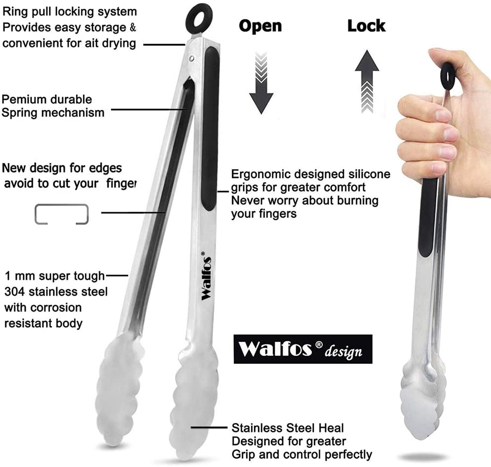 Walfos Extra Lange Rvs Bbq Grillen Tong Salade Brood Presenteren Tong Non-stick Keuken Barbecue Grillen Koken Tong