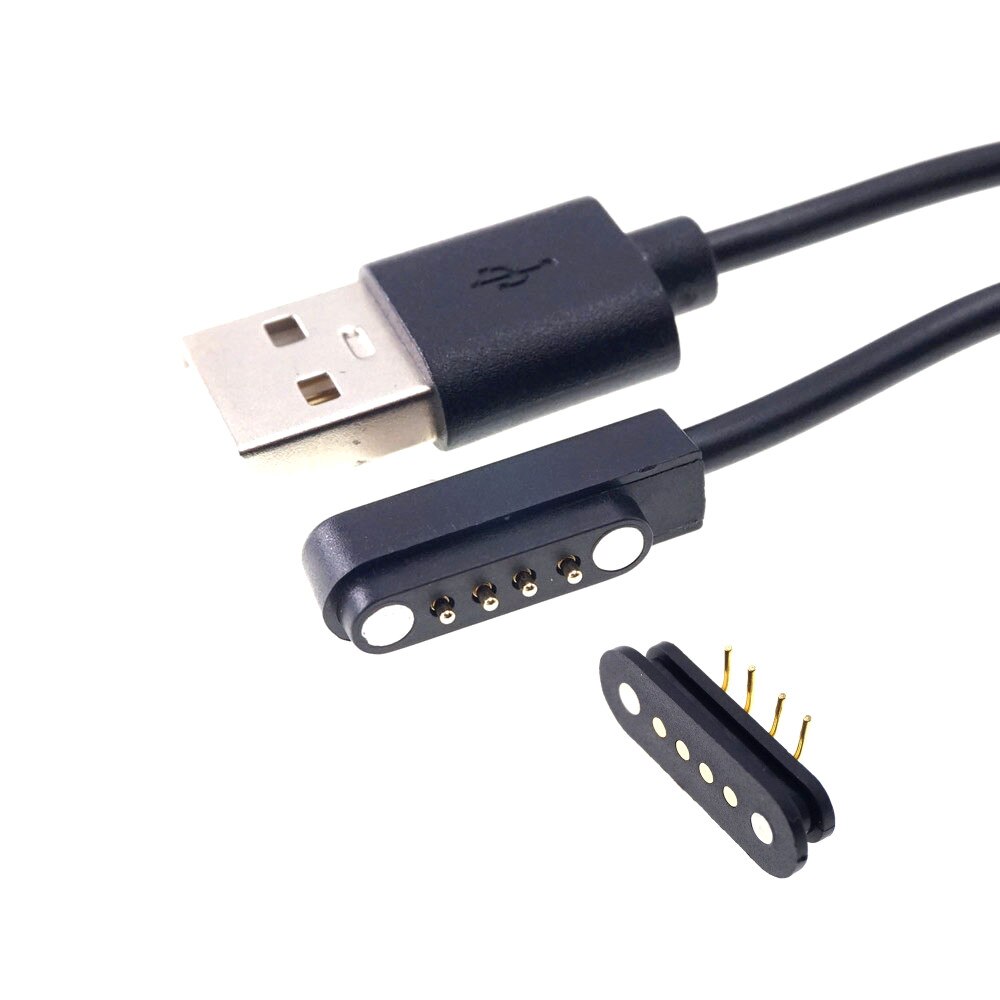 2 sarjaa magneettinen pogo pin liitin 4 pin usb kaapeli lataus tiedonsiirto tyyppi uros 600mm naaras pcb magneetteja 4 asentoa kosketin: Musta oikea kulma