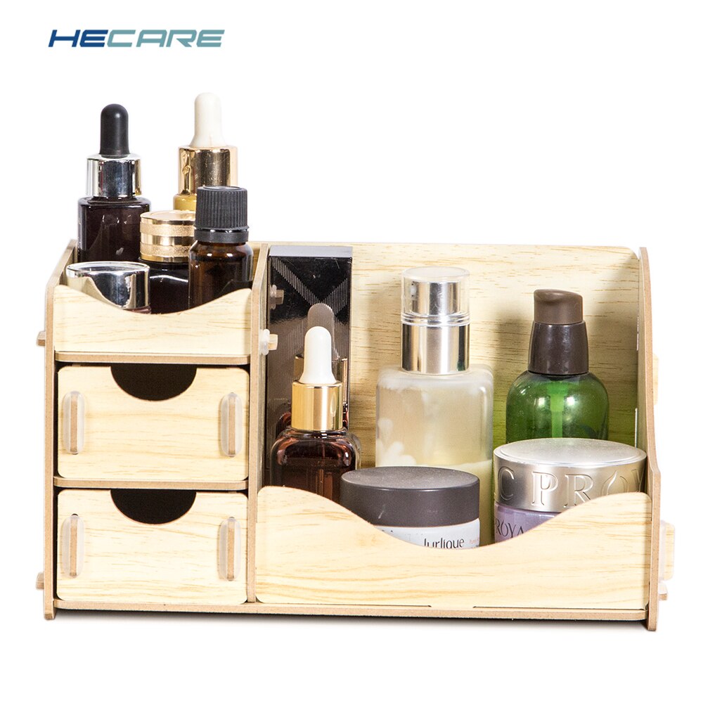 HECARE, organizador de madera para maquillaje, caja de almacenamiento o la oficina para el hogar, caja de cosméticos, caja de madera coreana para maquillaje, organizador de almacenamiento de joyas: Oak79