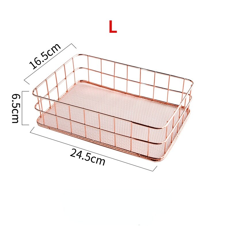 Nordic Gold Metal Iron Makeup Pen Storage Basket Office Desktop Sundries Makeup Brushes Holder Table Cosmetics Organizer Rack: D Large Rose Gold