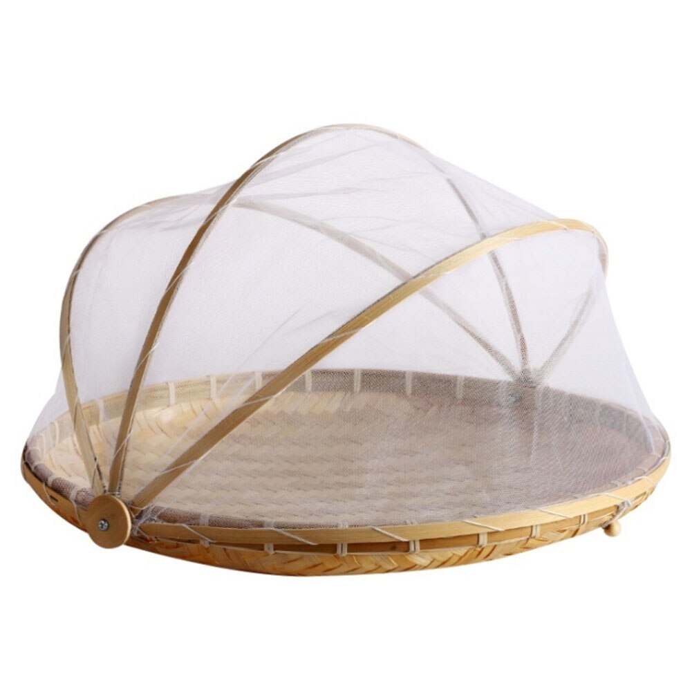 Bambu teltta kori käsin kudottu tarjotin anti bug ruoka hedelmät kontti net mesh kansi