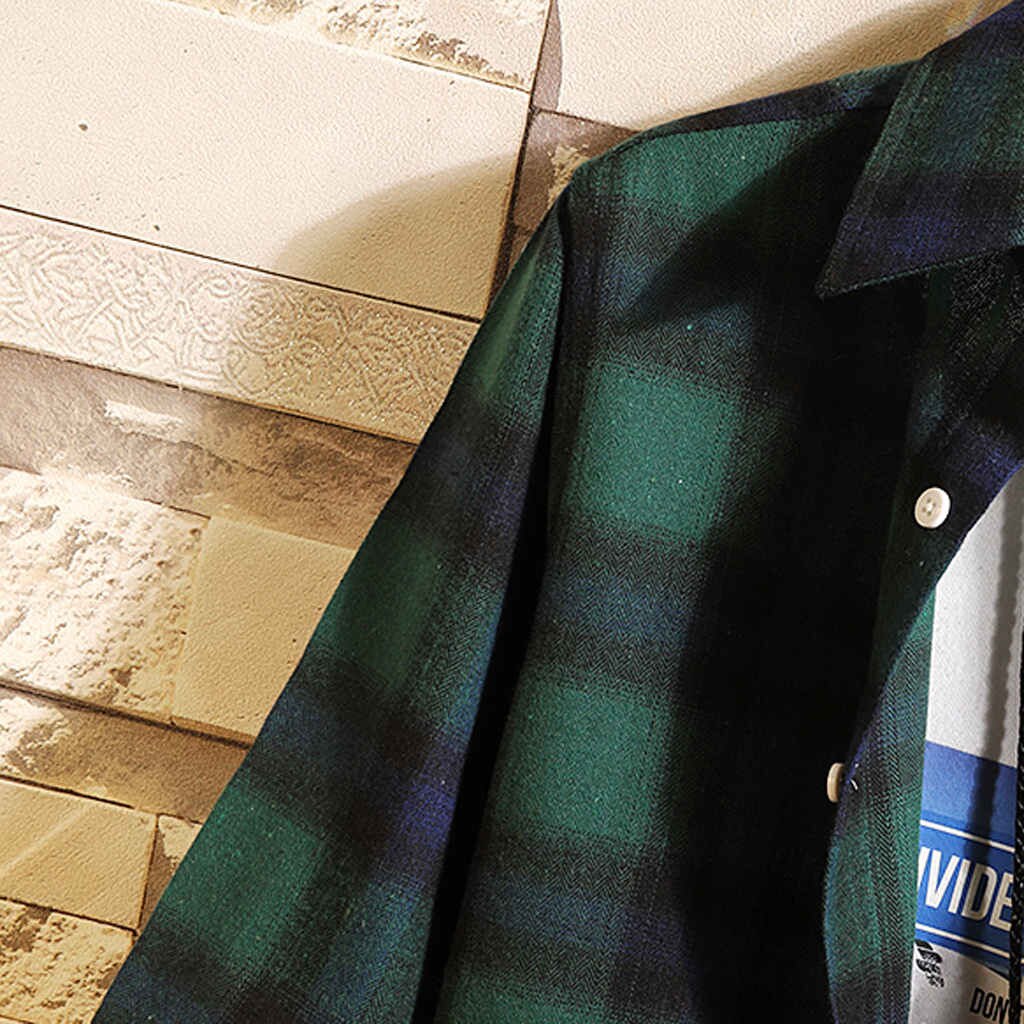 Green Plaid Print Men Shirt Classic Turn-Down Collar Chemise Homme Long Sleeve Casual Mens Shirts Slim Button Streetwear