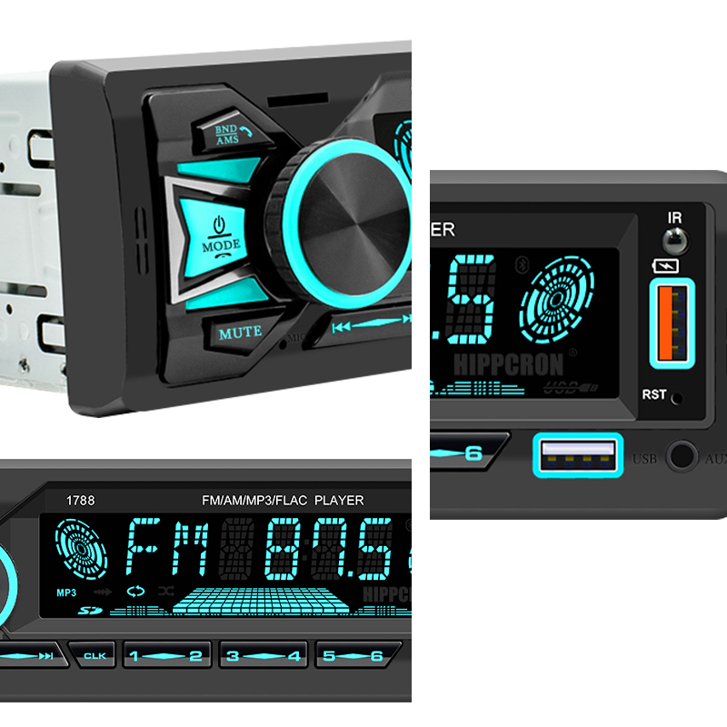 Hippcron Radio de coche 1din Srereo reproductor de MP3 Bluetooth receptor FM con Control remoto AUX/USB/TF soporte carga de teléfono