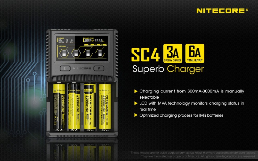 1 PC best price NITECORE SC4 smart fastest charging excellent charger with 4 slots 6A Total output Compatible IMR 18650 14450 16