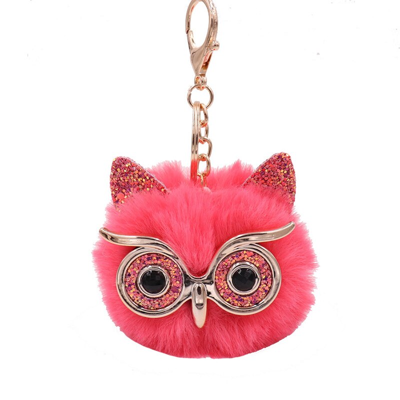 Jóias festa de casamento presente bonito meninas fofo pele coruja chaveiro feminino pompom coruja chaveiro no saco do carro feminino