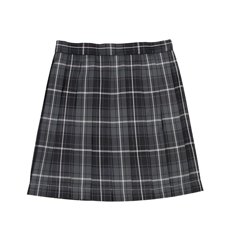 [Smoky Gray] Girl's Summer High Waist Pleated Skirts Plaid Skirts Women JK Uniforms Girl School Dress Students Cloths
