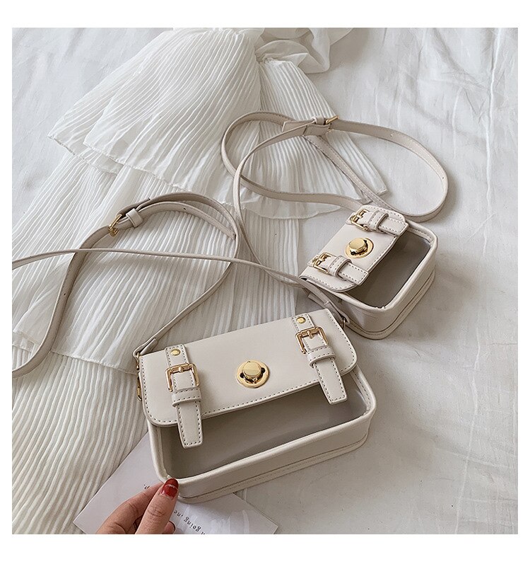 Flickväska damväska avslappnad sidväska korea lås axelväska: Vit / 19 x 13 x 6cm