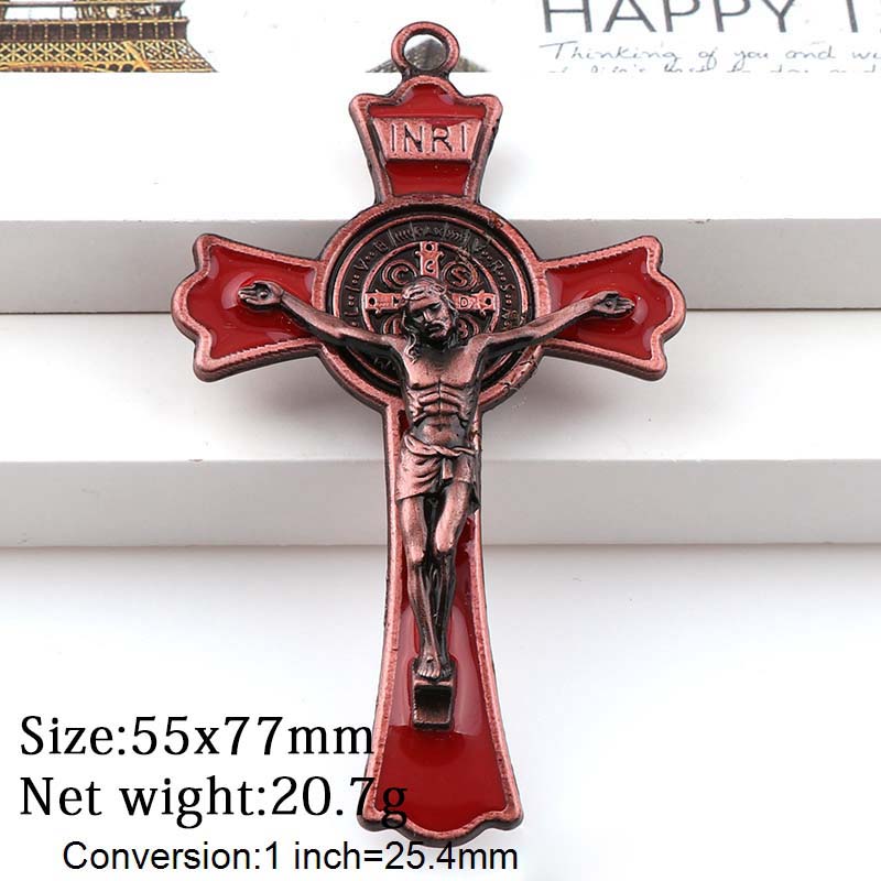 Kleurrijke Enamel Jesus Kruisbeeld Dubbele Gelijkspel Kruisen Charms INRI Benedictus Crucifix Hangers Voor Hangers Ketting: RED