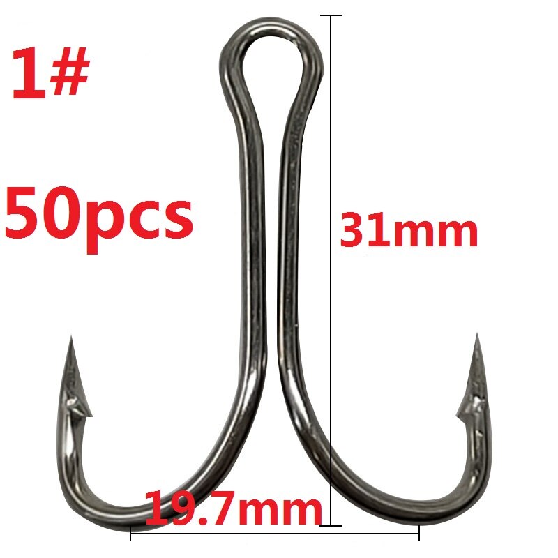 50pcs Long Shank Double Hook Weedless Fishing hook Fly Tying Duple Hook for Jig Bass Fish Hook fishing tackle For Soft Lure: color A