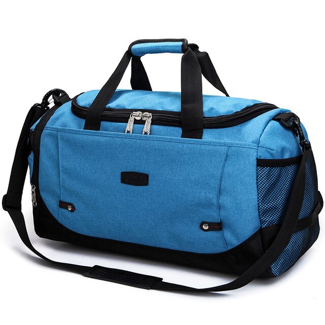Mærke unisex gym taske rejse udendørs skuldertasker håndtaske tote sports tasker duffel mænd crossbody store tøj opbevaringstaske: Blå