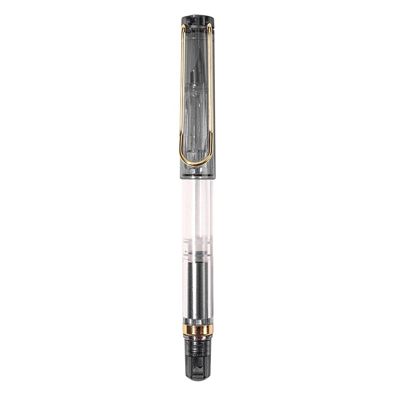 Pluma estilográfica de pistón transparente Wingsung, pluma con Clip de Metal de gran capacidad, material de papelería para Escritura, escuela y oficina, 1 unidad: Negro