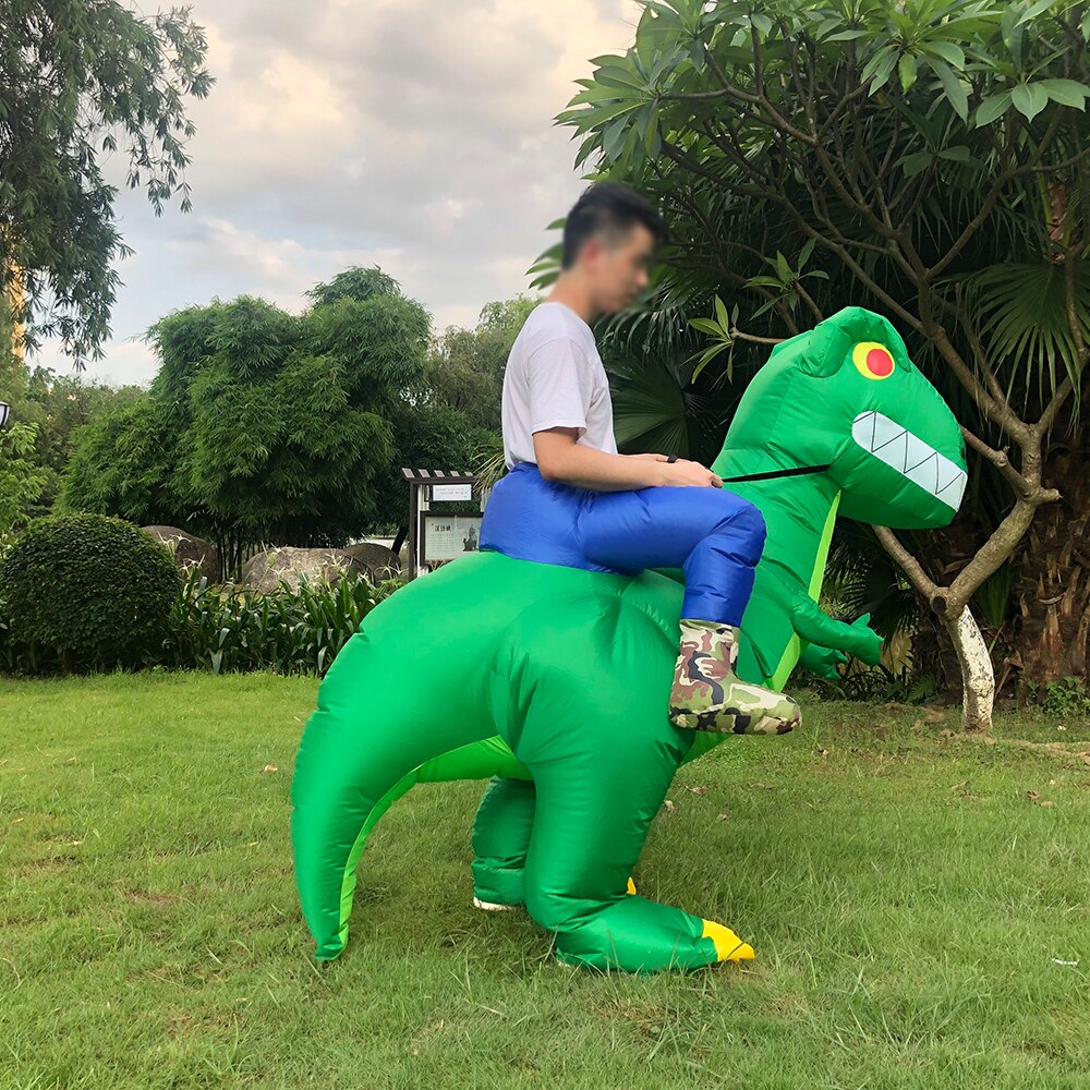 Carnival Ride on Dinosaur Inflatable Costume Halloween Party Costumes Adult Fancy Disfraz Purim Mascot Green Dino Blow Up Dress