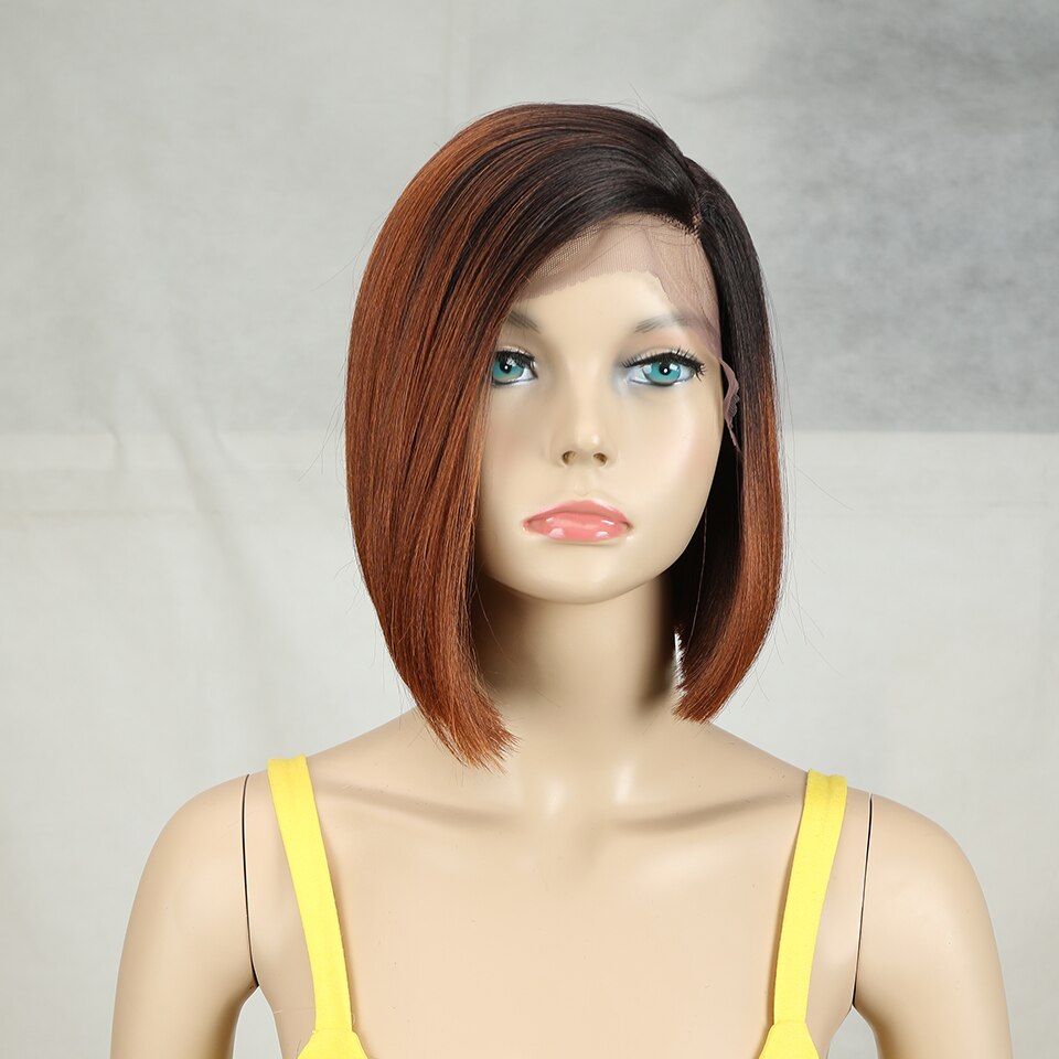 Bella Korte Pruik Bob Lace Pruik Synthetische 10 Inch Omber Blonde 613 Bruin Rood Bob Steil Haar Zijscheiding Pruiken voor Vrouw Cosplay: TT4-130E