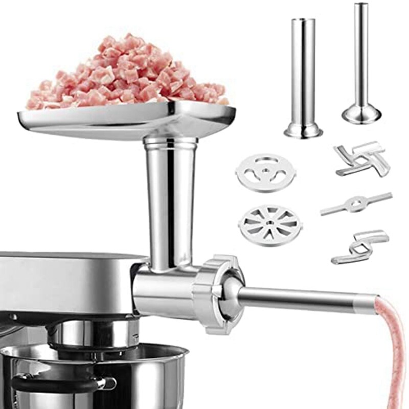 Vleesmolen Accessoire Geschikt Voor Kitchenaid Met 2 Vullen Slangen En 4 Slijpen Platen