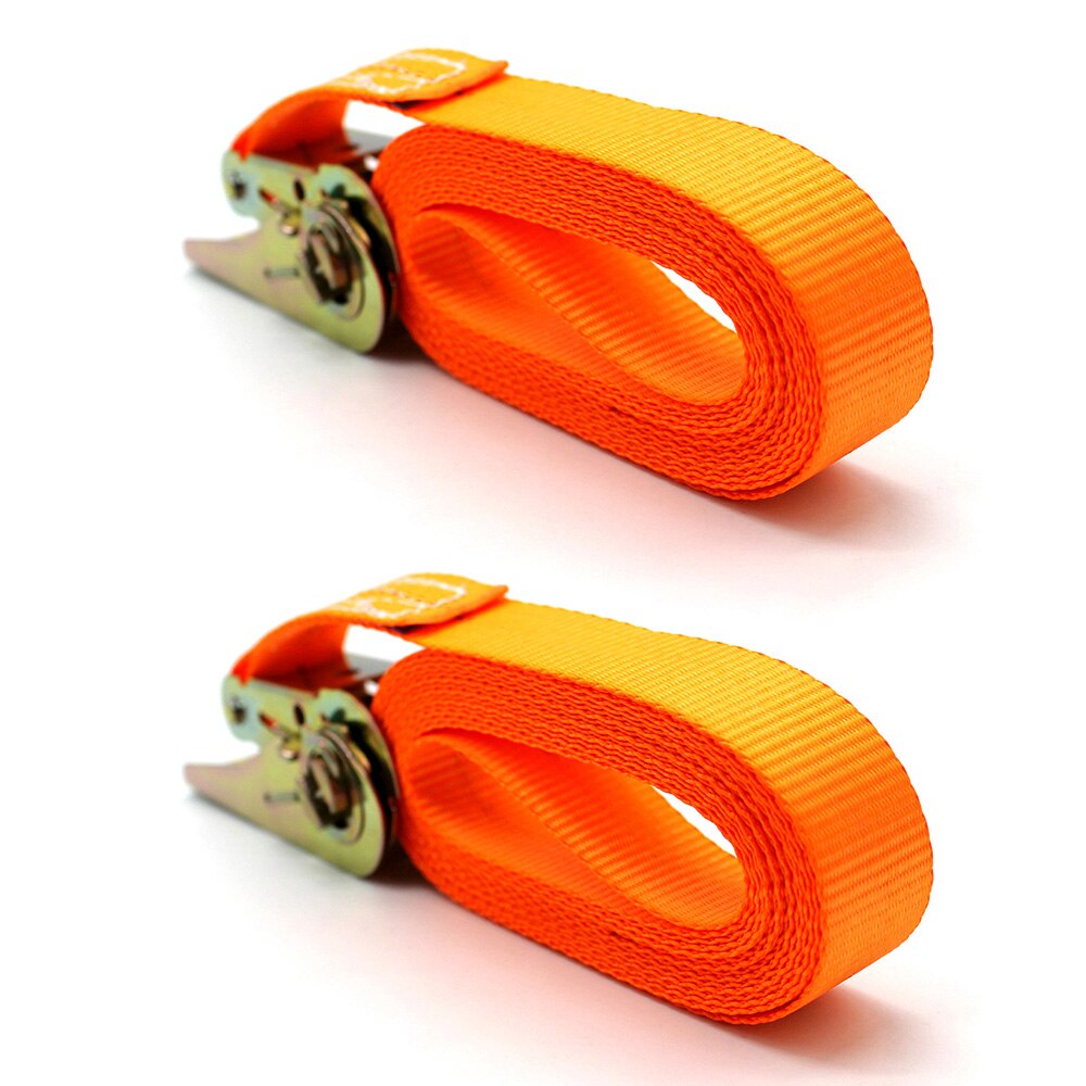 13 ft laststrop polyesterfiberbånd bærbart kraftigt fastbindende bagage surring stærk med metalspænde bilmotorcykel: Orange 2 stk