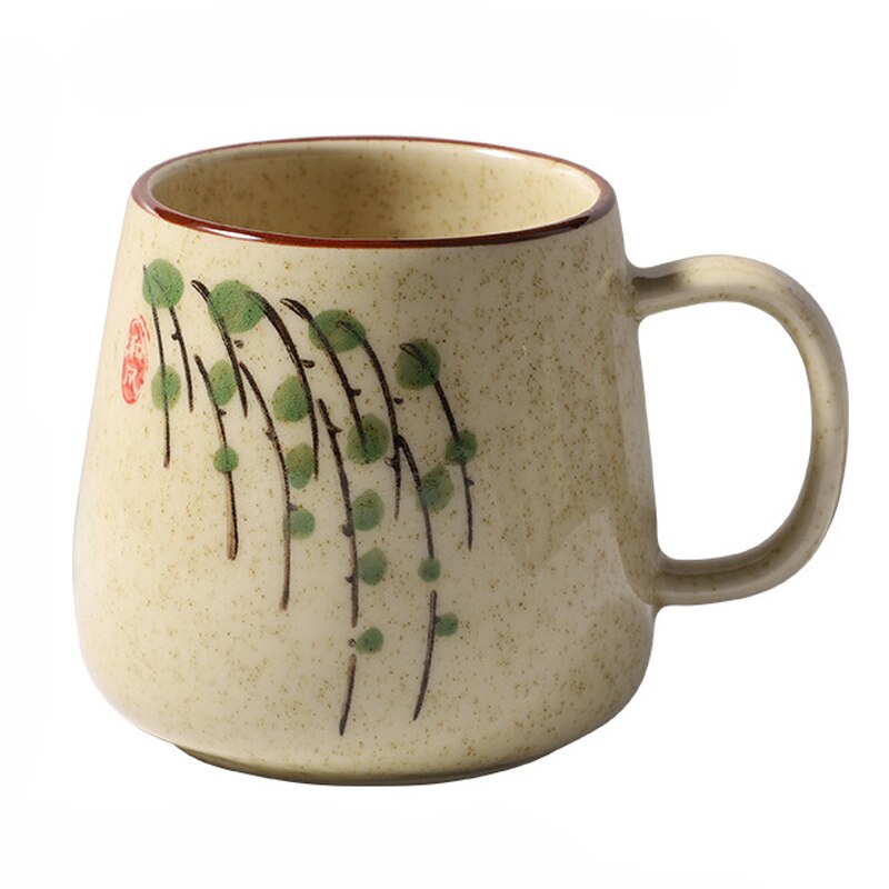 Taza de café Vintage, tazas únicas de cerámica de estilo Retro japonés, taza de desayuno de arcilla de cambio de horno de 380ml, para amigos: Style E