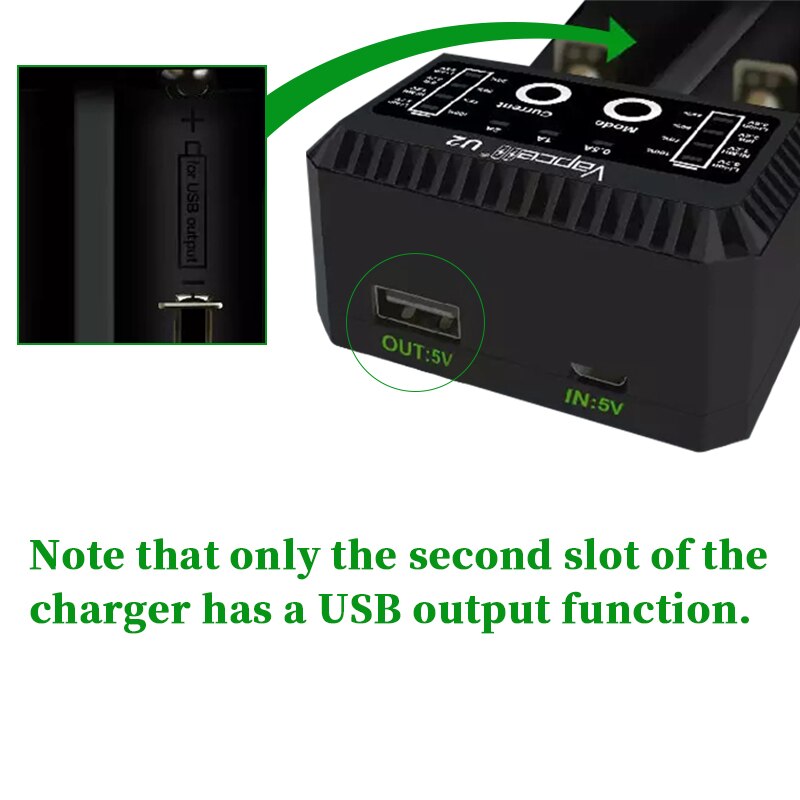 Vapcell U2 2A Smart mini charger USB for Li-ion / Lifepo4 / Ni-MH/Ni-Cd AAA AAAA C D battery charge