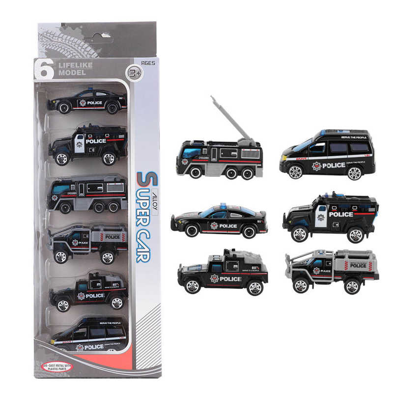 6Pcs 1:64 Techniek Auto Model Legering Simulatie Voertuig Auto Model Kinderen Speelgoed: A