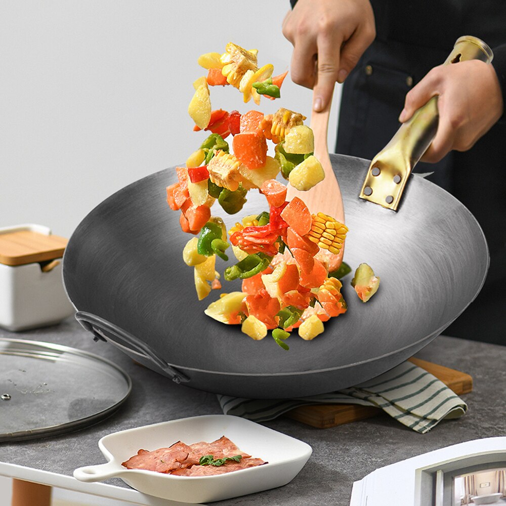 Woks Chinese Iron Wok Traditional Handmade Iron Wok Pan Gas And Induction Cooker Cookware 32cm/34cm/36cm/38cm