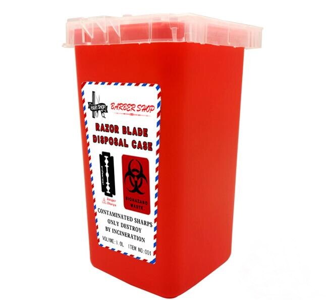 barbershop waste blade storage box used blade recycling bucket Razor Danger Sharps blade disposal case: Red