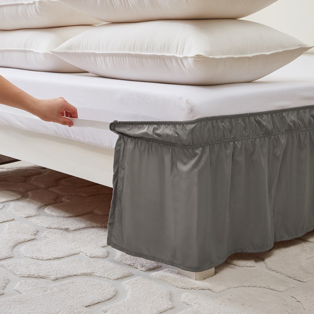 Household Wrap Around Style Bed Skirt Ruffles Solid Color Bed Dust Cover Elastic Fade Resistant Bed Protector Bedroom