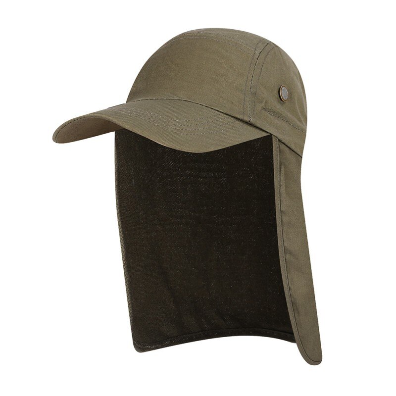 Fishing Cap with Ear Cover Adjustable Waterproof Sunshade Folding Mesh Sports Hat Neck Flap: Army Green