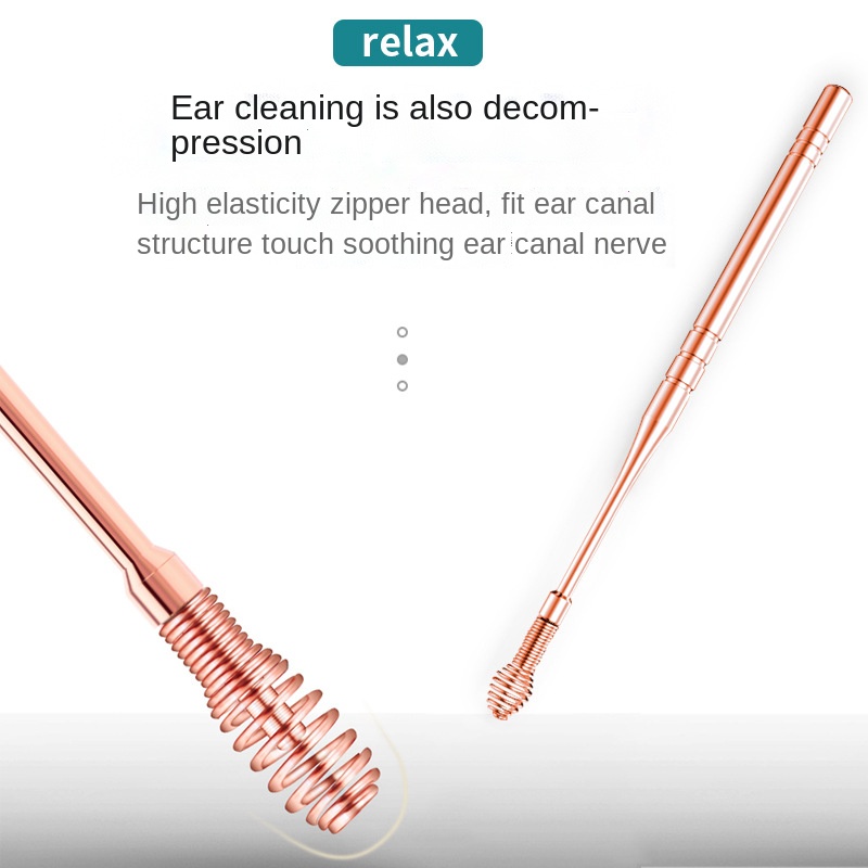 Öronpetare i rostfritt stål bärbar öronpetare 6 delar set öronrengörare dubbelfjäder öronplockningsverktyg öronvax borttagningsverktyg öronvård