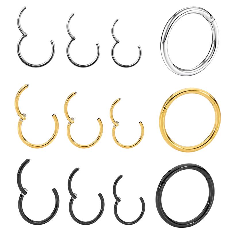 6/8/10mm Nose Ring Hinged Clicker Segment Nose Rings Helix Cartilage Septum Hoop Surgical Stainless Steel Seamless Earrings