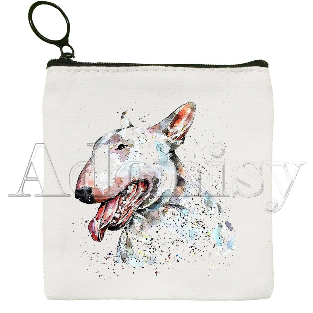 Bull Terrier borsa di tela borsa bianca pura, borsa con cerniera borsa portamonete pochette: L