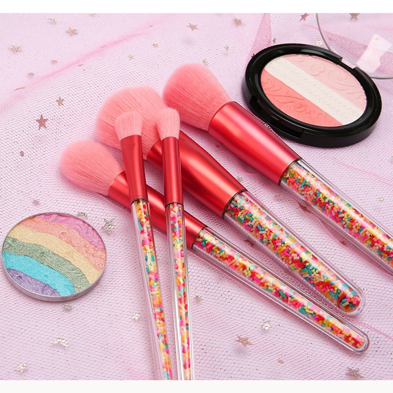 5 Pcs Lollipop Snoep Eenhoorn Crystal Make-Up Kwasten Set Kleurrijke Mooie Foundation Blending Brush Make-Up Tool Maquillaje