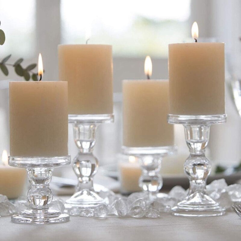 Portavelas de pilar de cristal transparente, soporte de vela cónico de doble uso para candelabros de pilar o cono (paquete de 2) (5,5 pulgadas)
